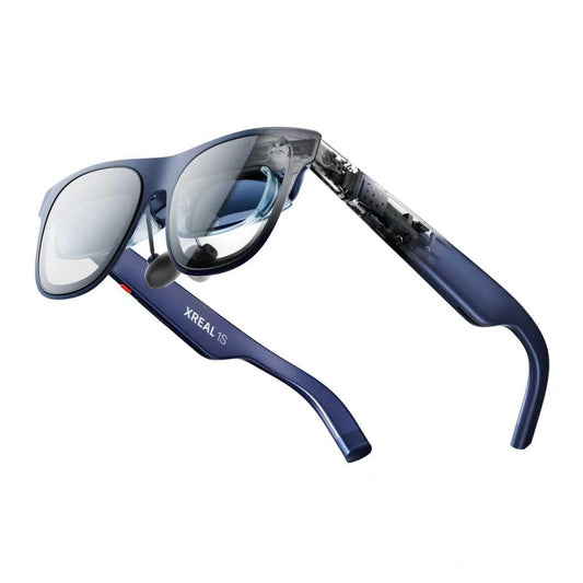 XREAL 1S AR glasses with 500" virtual screen, 3DoF, 52° FOV, supports USB-C devices like iPhone & handhelds.