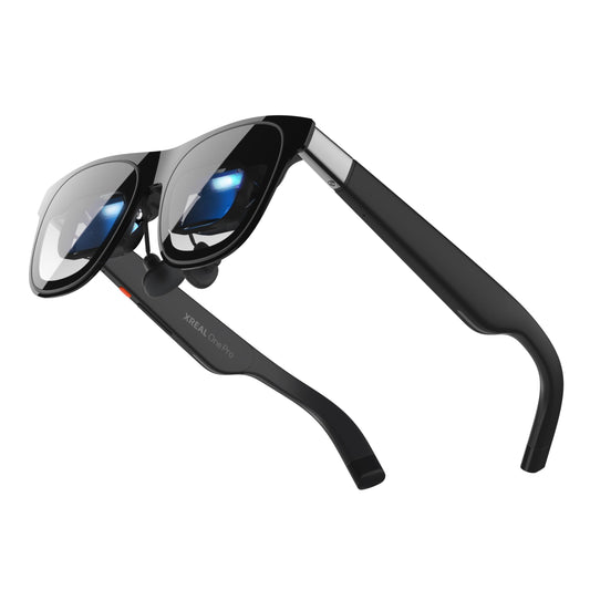 XREAL One Pro AR glasses, 171" display, 120Hz, 3DoF, wide FOV, compatible with multiple devices.