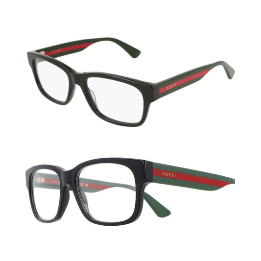Gucci Rectangular Eyeglasses GG0343O 007 Black/Green/Red 57mm 0343