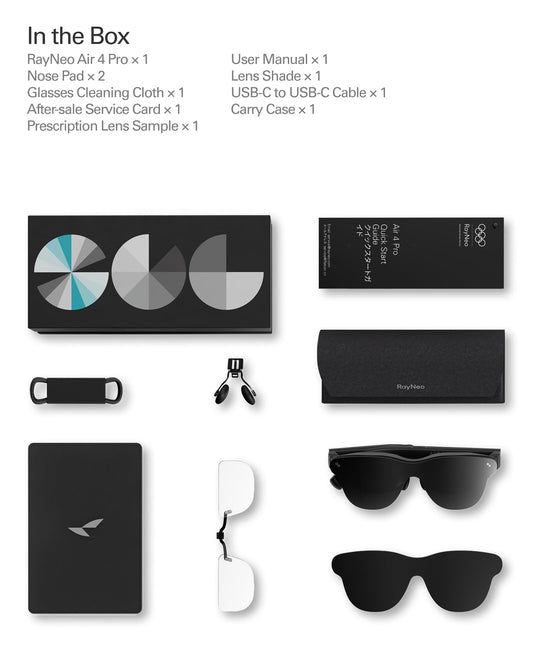 RayNeo Air 4 Pro AR glasses, 201" HDR display, B&O audio, 3D movies & gaming for iPhone, Android, consoles.