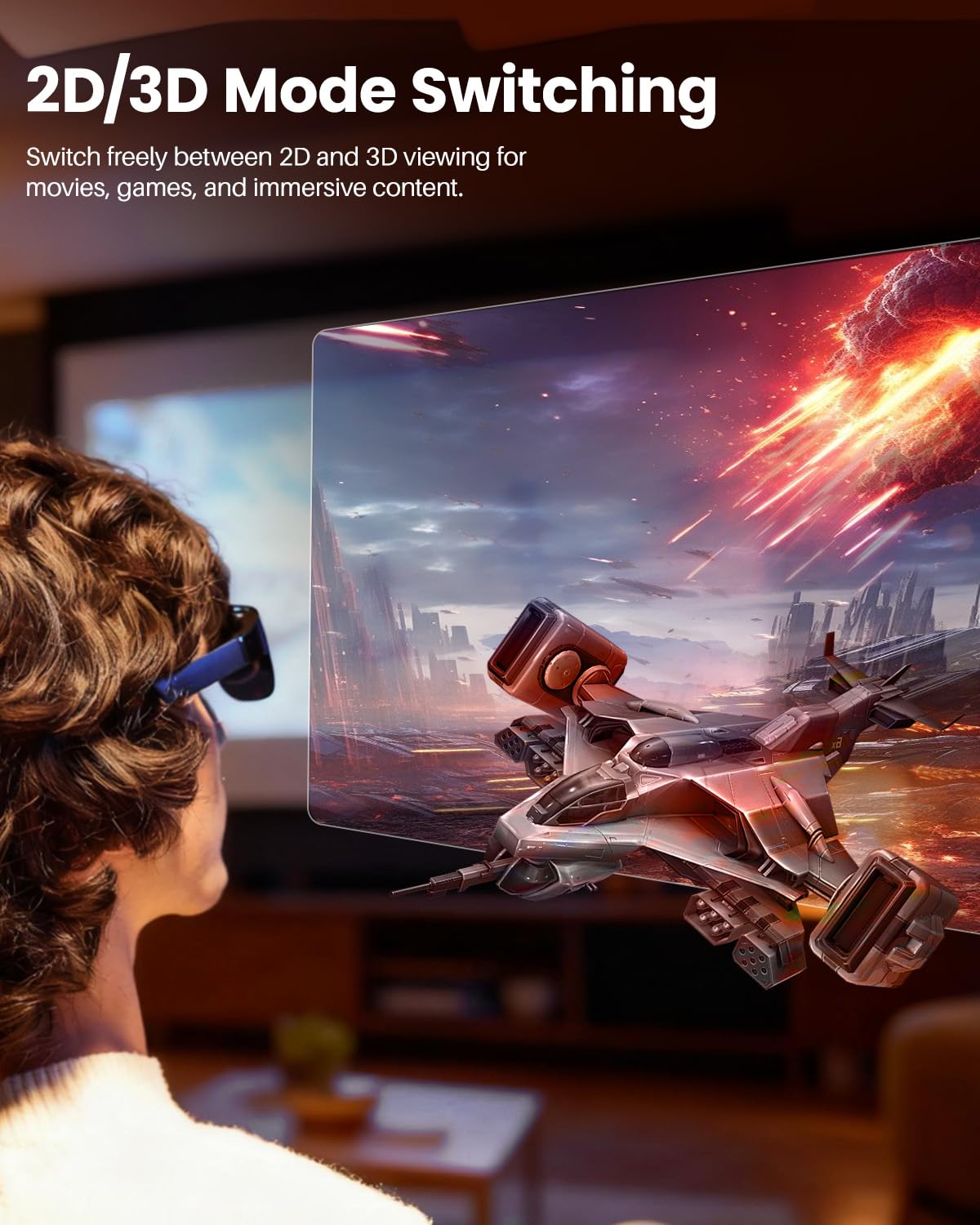 TOZO VIZO V1 AR glasses, bright display, stereo speakers, myopia adjustment, 2D/3D modes.