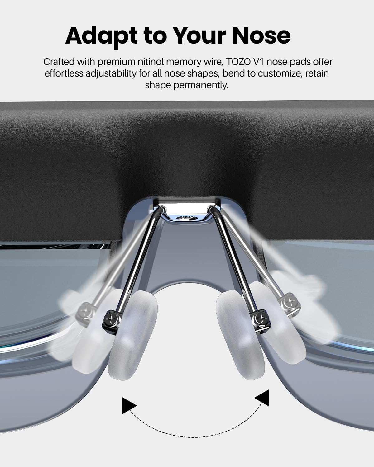 TOZO VIZO V1 AR glasses, bright display, stereo speakers, myopia adjustment, 2D/3D modes.