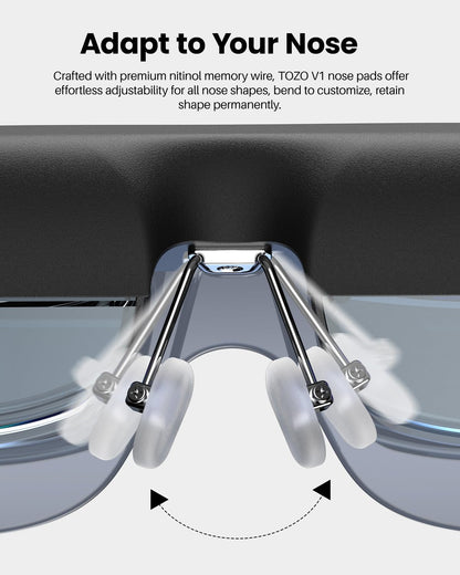 TOZO VIZO V1 AR glasses, bright display, stereo speakers, myopia adjustment, 2D/3D modes.