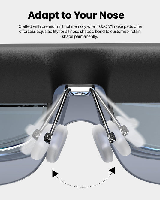 TOZO VIZO V1 AR glasses, bright display, stereo speakers, myopia adjustment, 2D/3D modes.