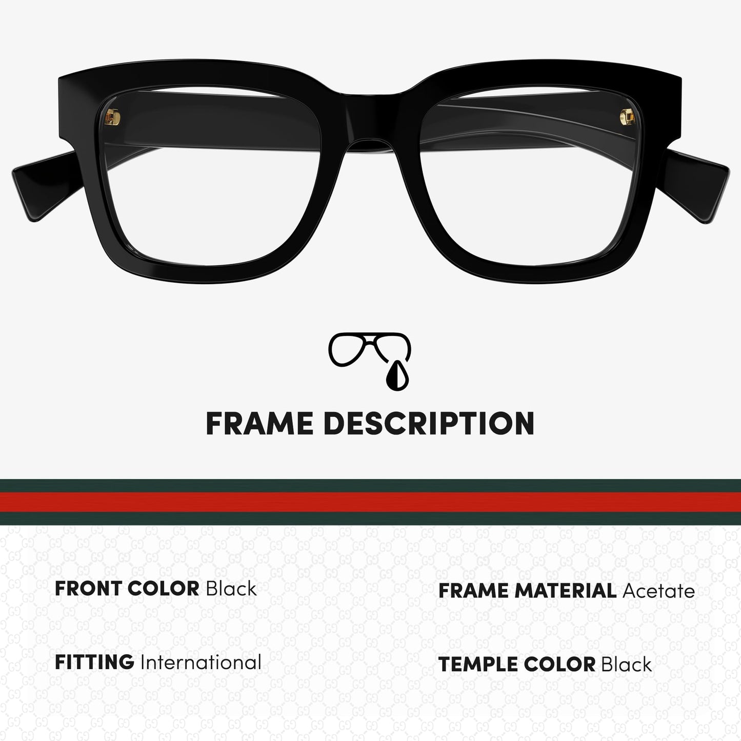 Gucci GG1138O Square Designer Eyeglasses Black Luxury Frame with AR Coating Prescription Ready